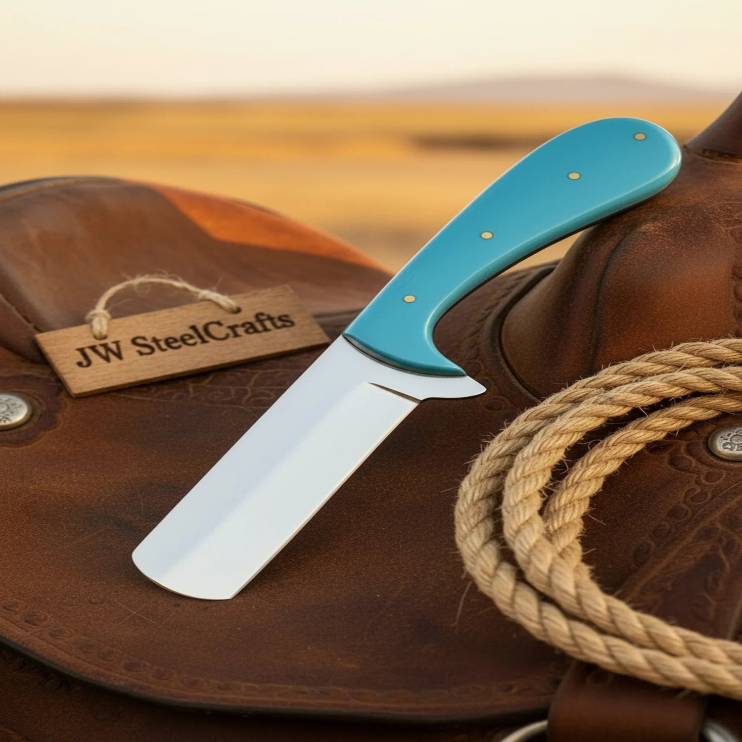 Teal Horn Bull Cutter Knife 9