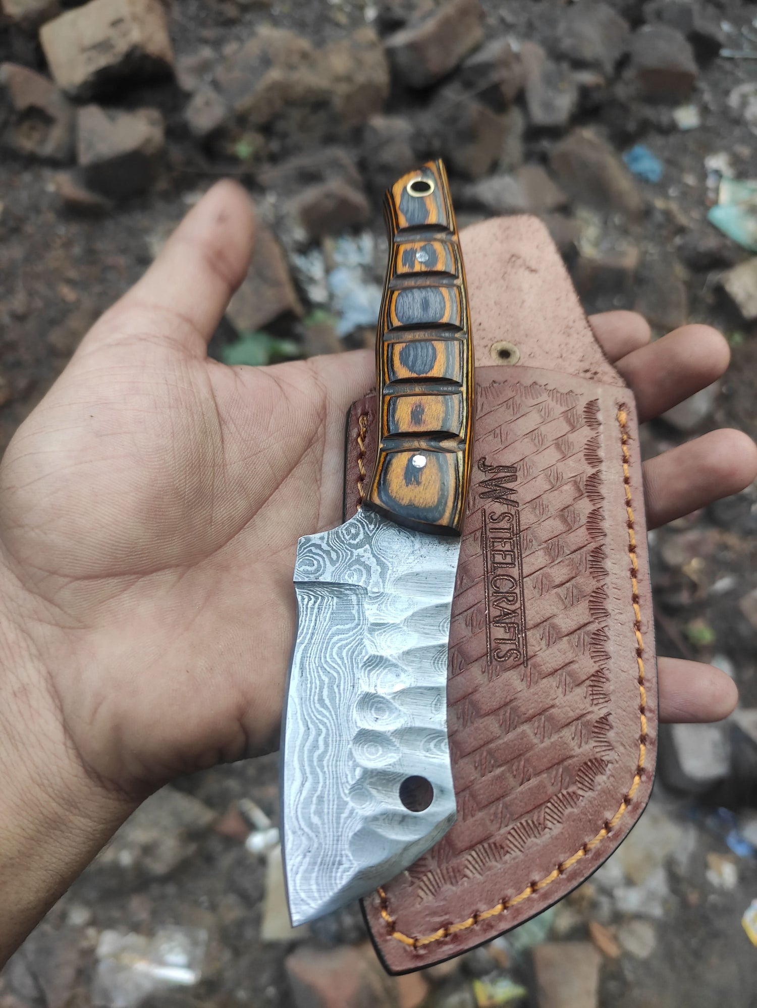 Handmade Damascus Mini EDC Knife — Everyday Carry Survival Tool