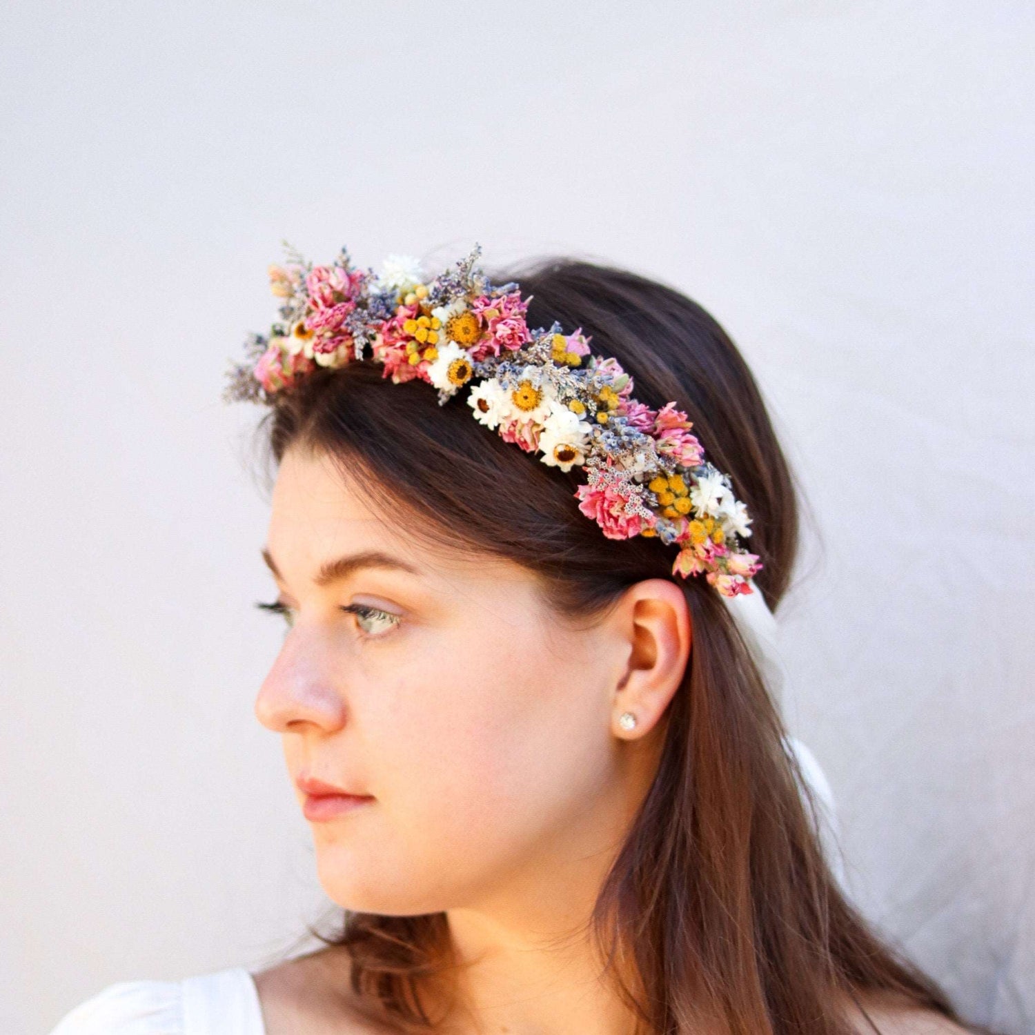 Dried Flower Bouquet with Pink Larkspur, Lavender, Yarrow & Wheat