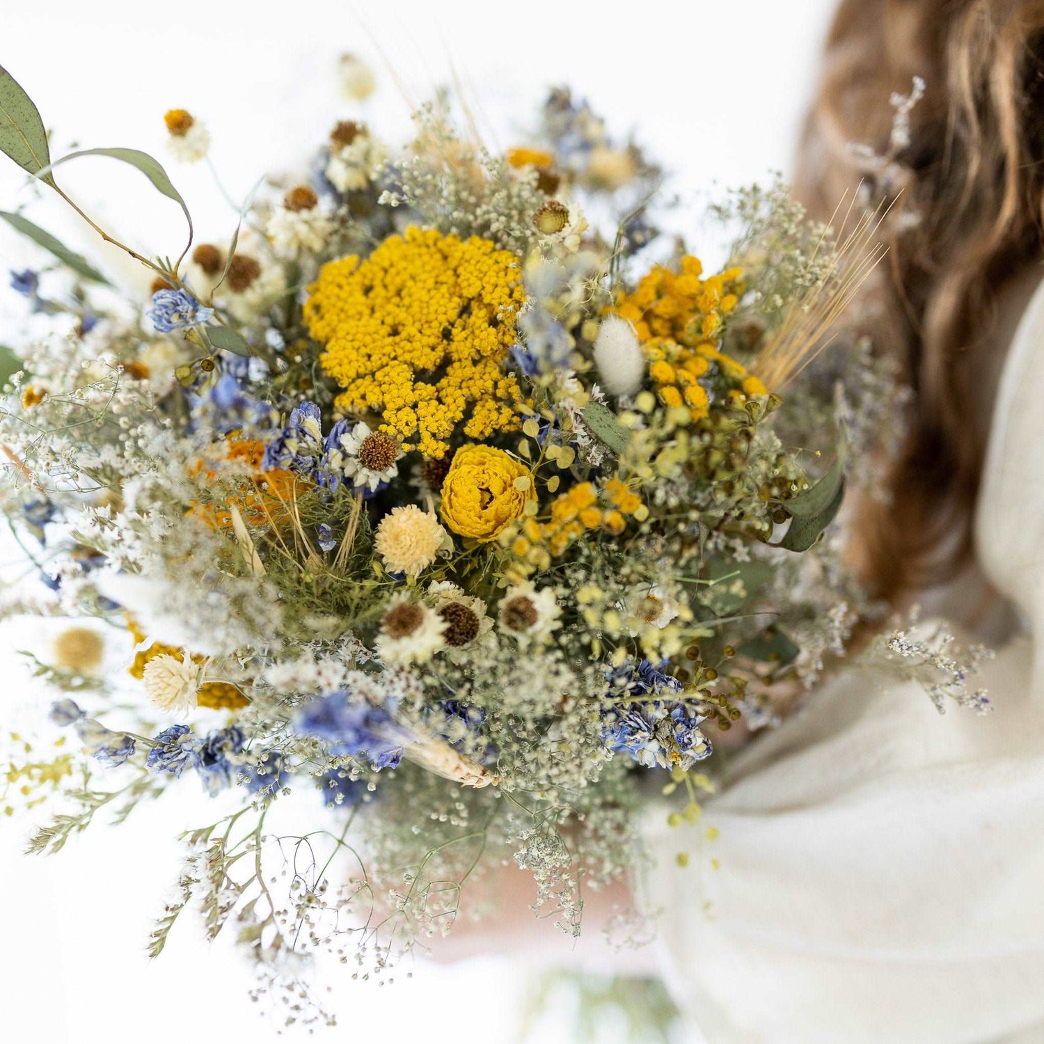 Dried Flower Bouquet with Eucalyptus, Yarrow and Lavender Dried Bridal bouquet