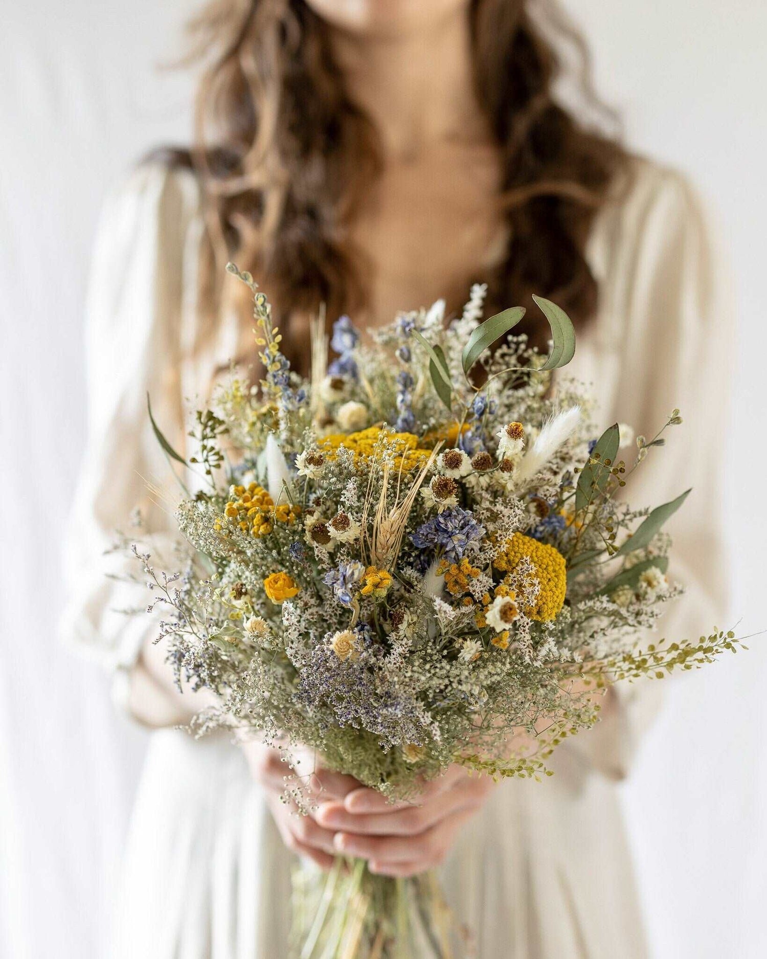 Dried Flower Bouquet with Eucalyptus, Yarrow and Lavender Dried Bridal bouquet