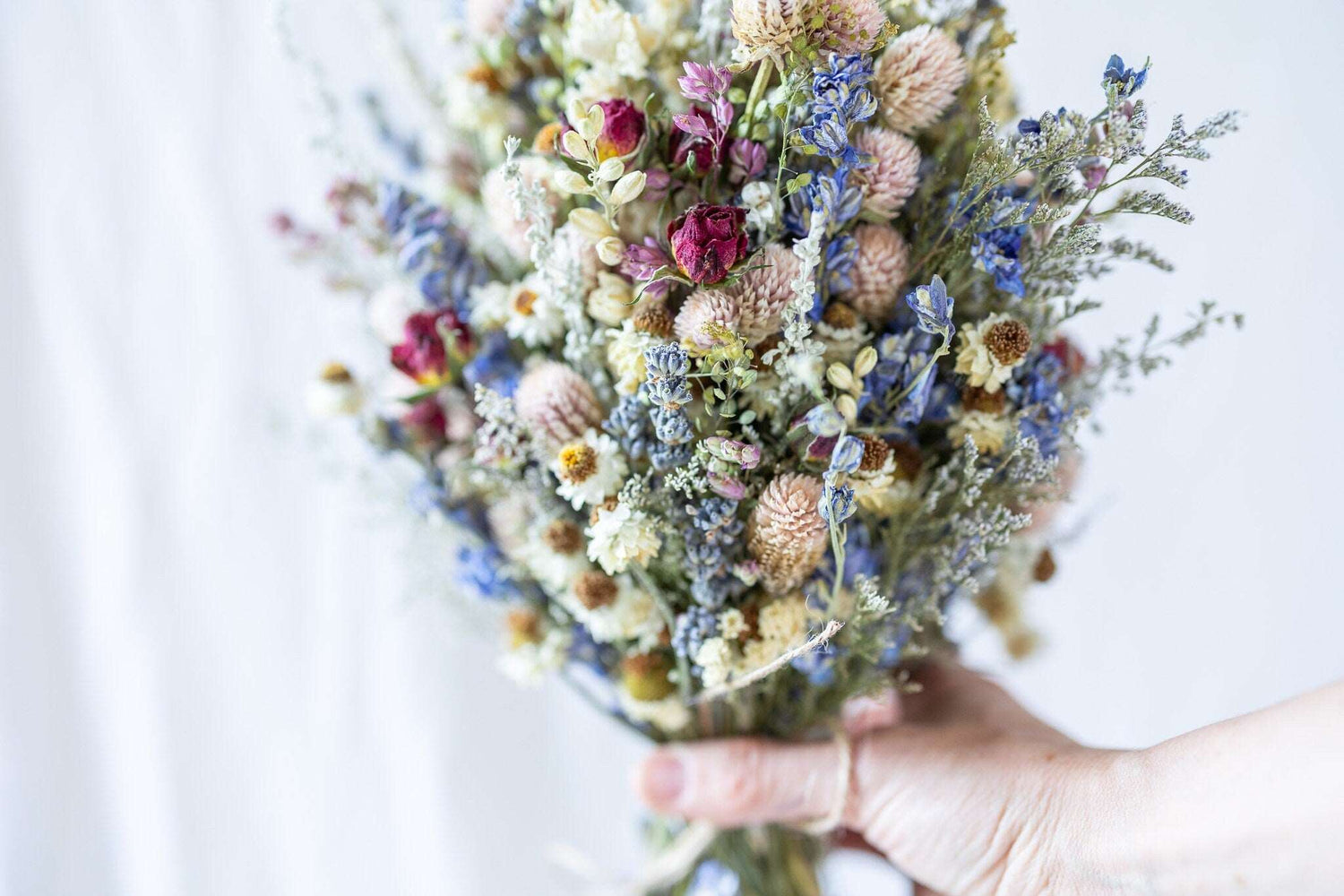 Dried Flower Boutonniere with Red Roses & Blue Lavender / Bridal bouquet for Wedding / Rustic Boho and Bridesmaid bouquet / Wildflowers