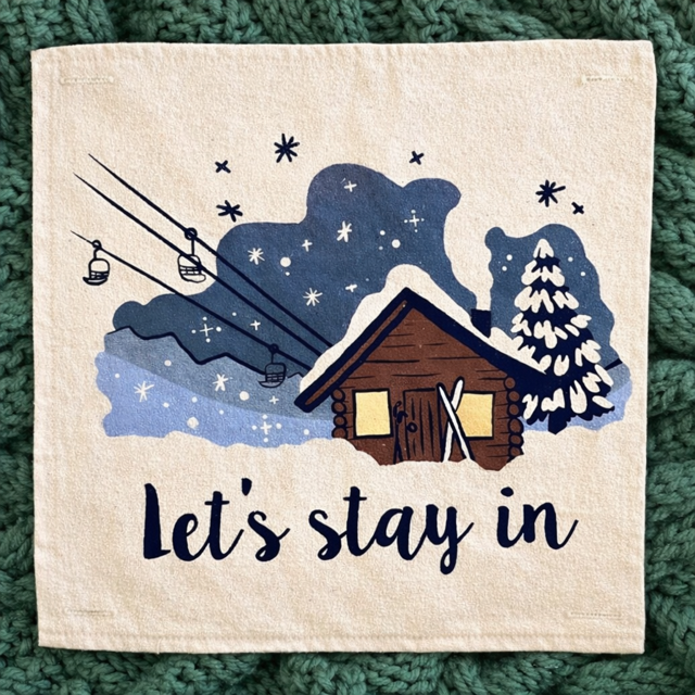 PANEL ONLY:
SQUARE Holiday Panel: Christmas Family Tradition Snow Scene Winter Wonderland Resort Downhill SKI LODGE