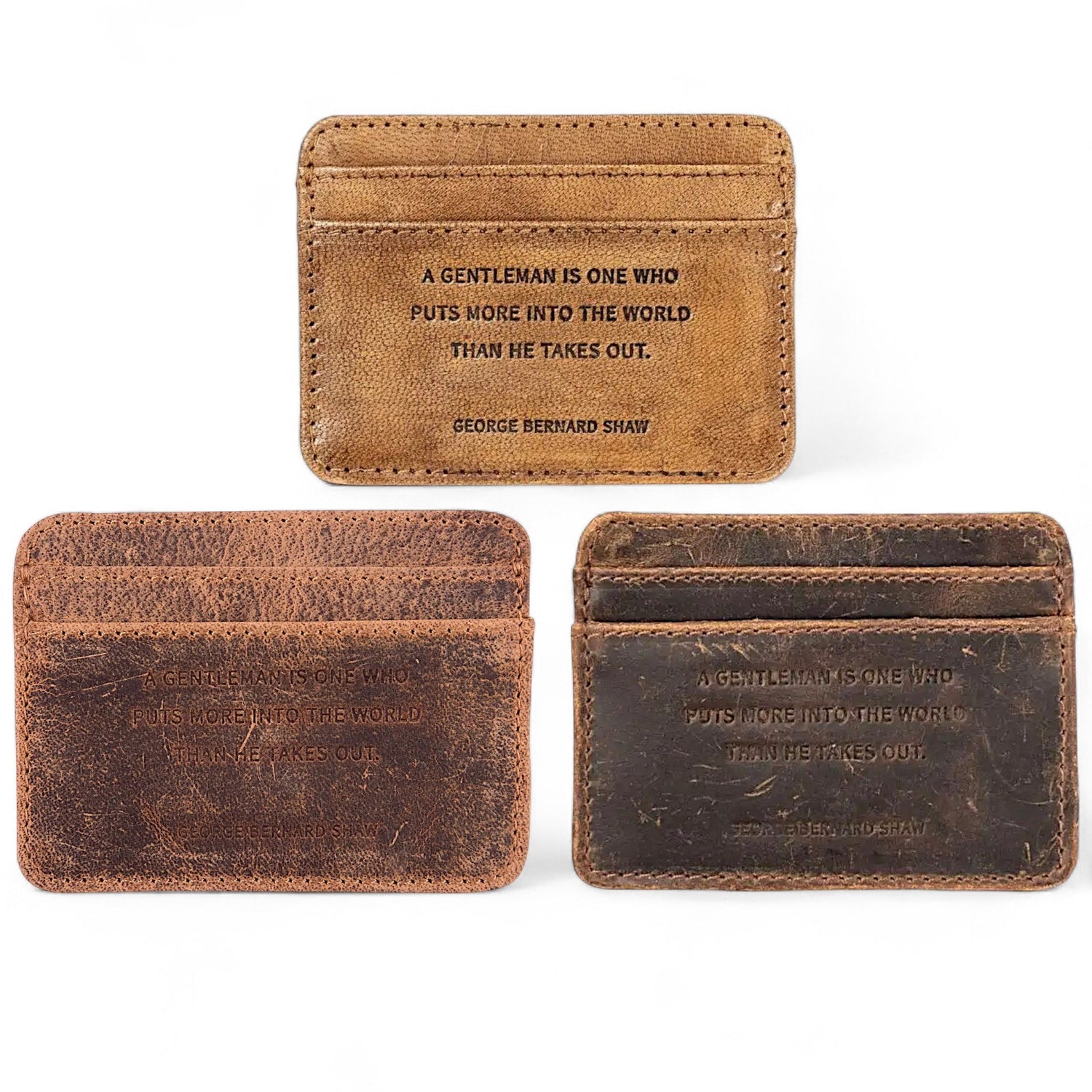 Distressed Leather Card Holder Wallet (George Bernard Shaw Quote) | 3 Colors