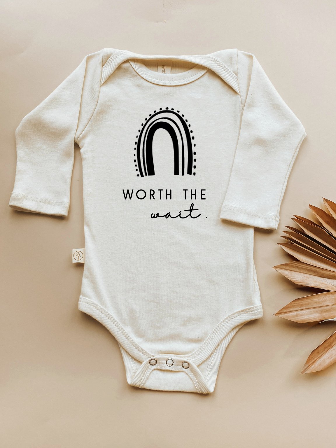 Worth the Wait Rainbow Organic Bodysuit Long Sleeve by Tenth & Pine, product image 3