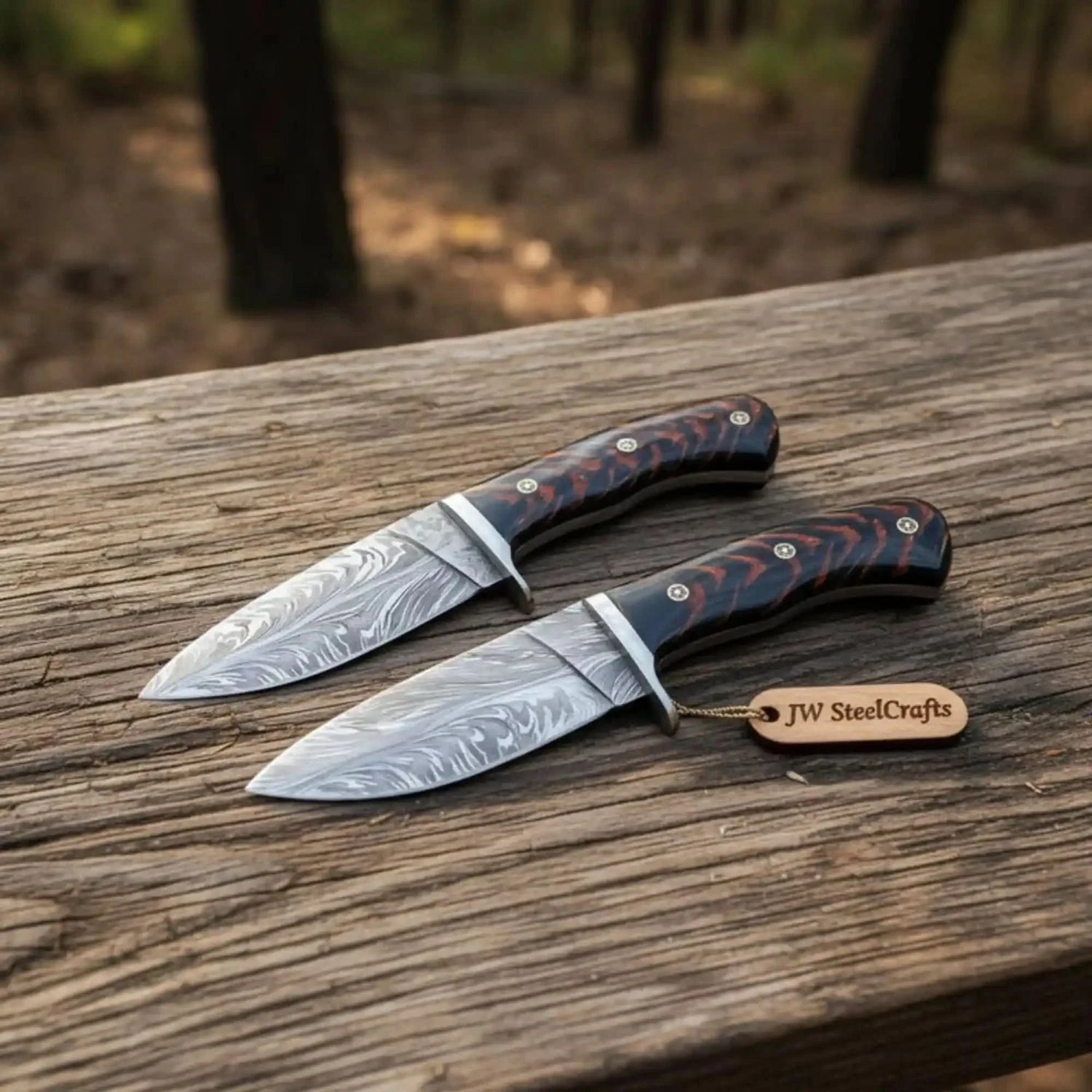 Feather Damascus Hunting Knife Set Fixed Blade