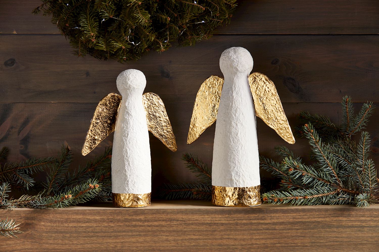 Hand-Painted Paper Mache Gold Angel Sitters