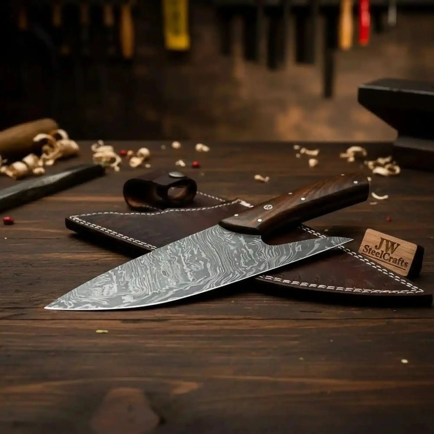 French-Style Damascus Chef Carving Knife – Fire Pattern Blade, 10