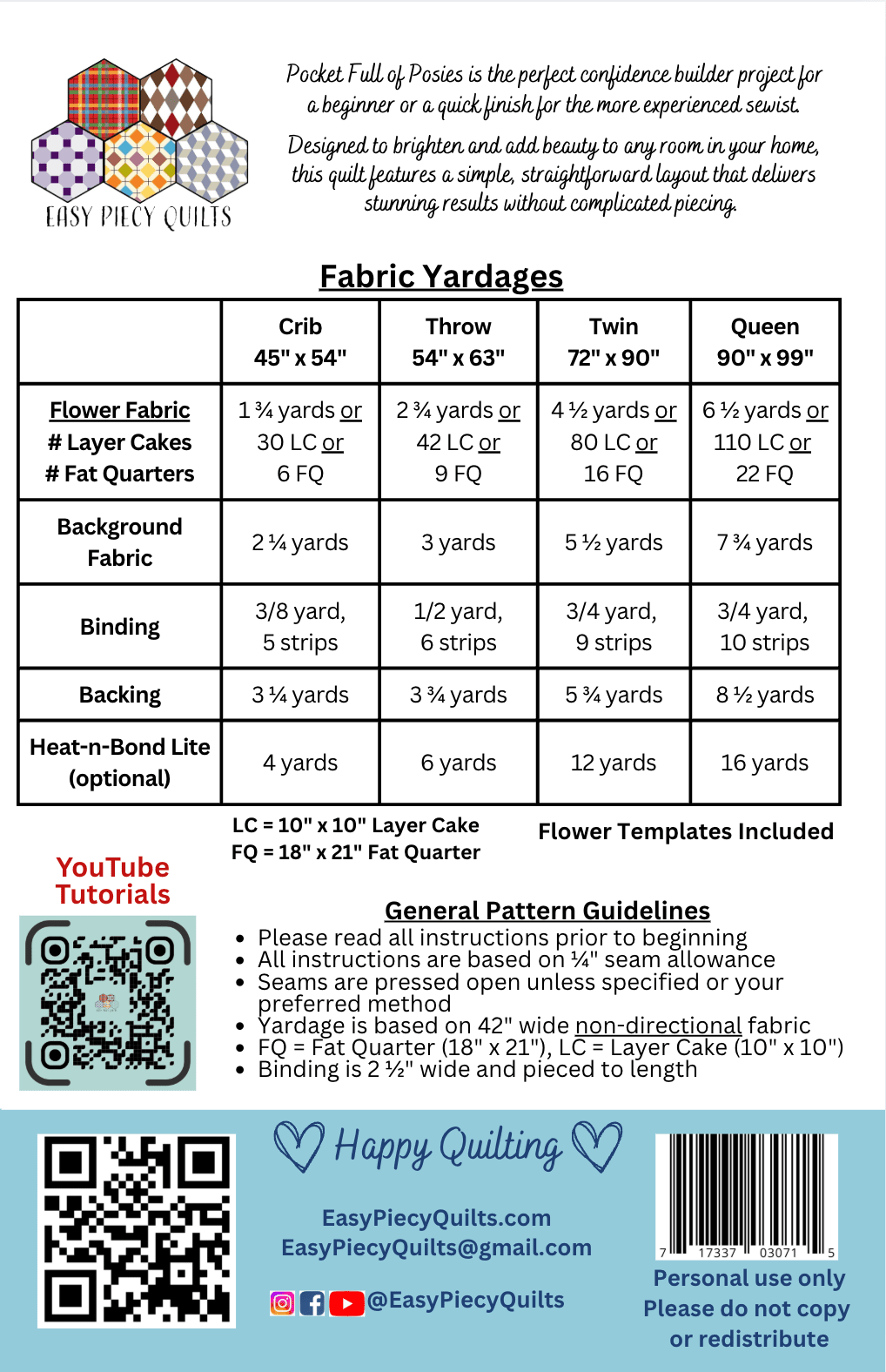 Pocket Full of Posies Quilt - Paper Print Version Mailed