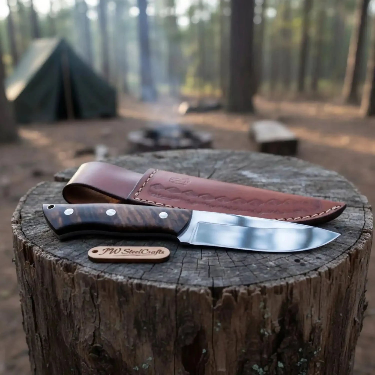 Drop Point Hunting Knife Stainless Steel Blade Rosewood Handle Fixed Blade Field Knife with Leather Sheath