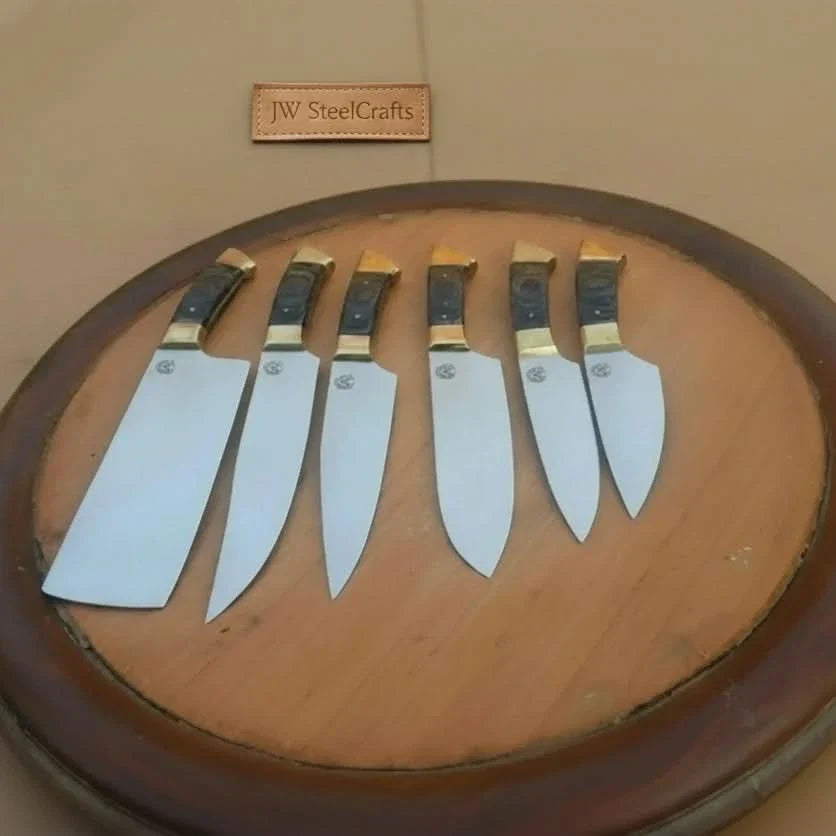 J2 Steel Mirror Polished Kitchen Knife Set with Black Pakka Wood Handles