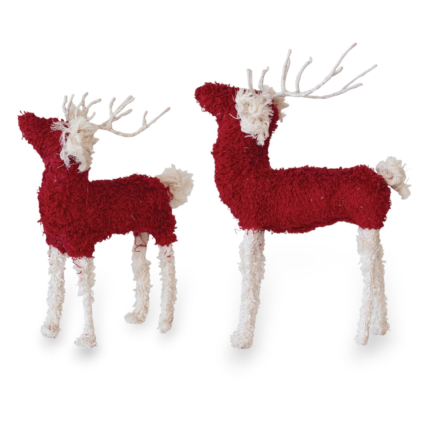 Red & White Bouclé Cotton Knit & Wire Reindeer