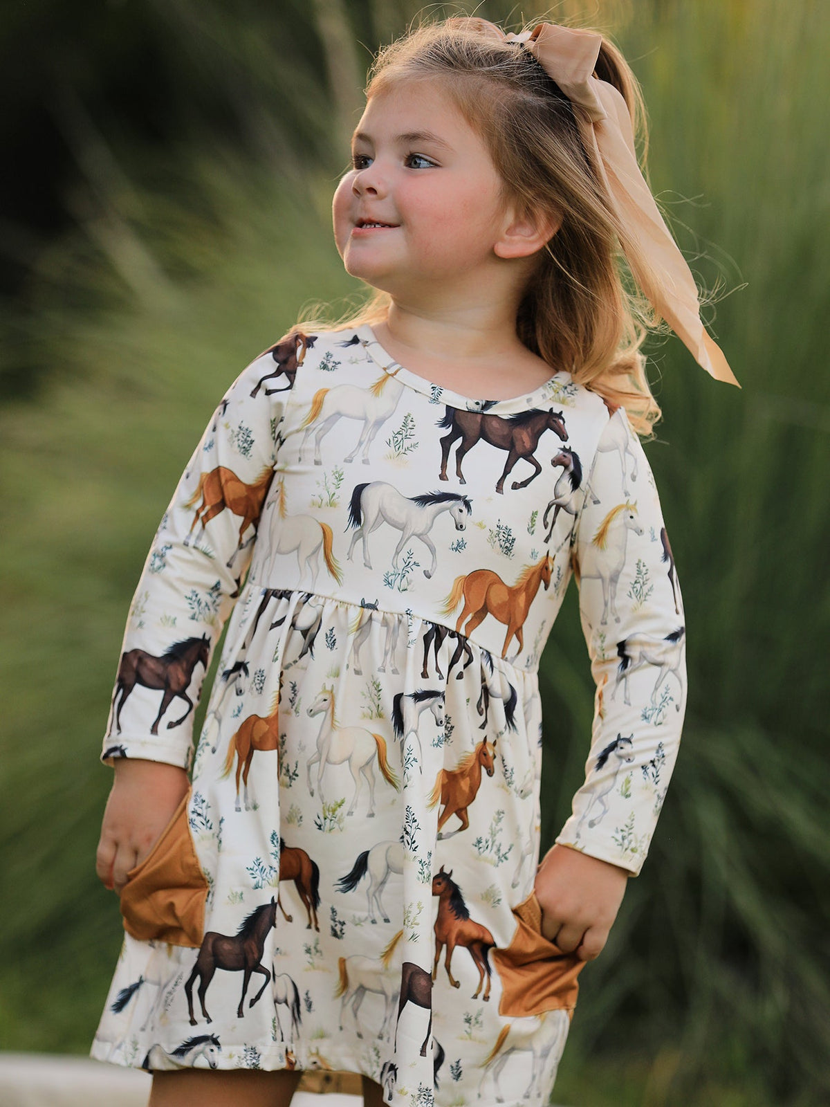Western Horse Print Long Sleeve Dress