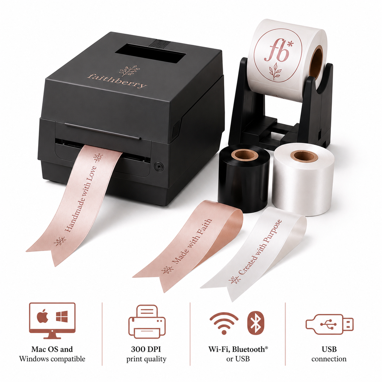 Faithberry Ribbon & Label Printer Starter Kit | 300 DPI | Mac & Windows Compatible