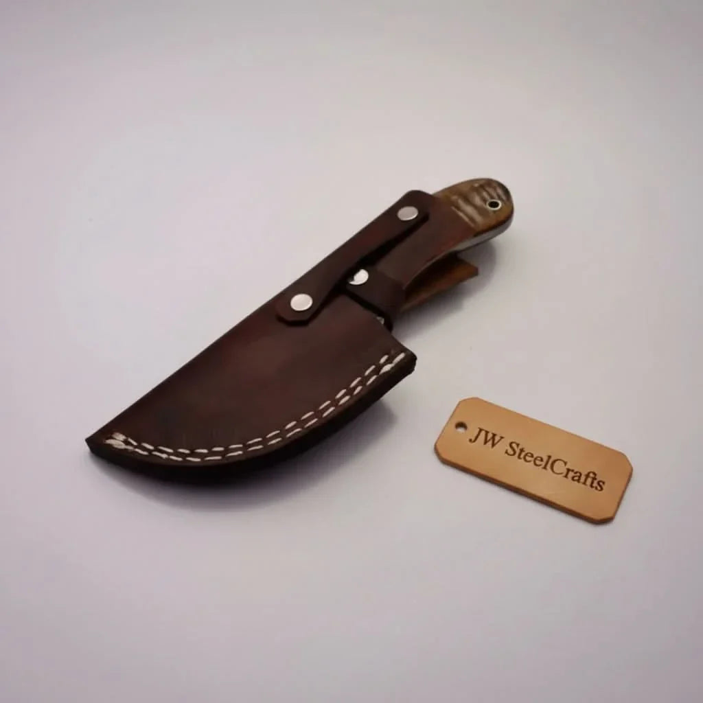 Damascus Gut hook Skinner Knife Raindrop pattern | two handle options