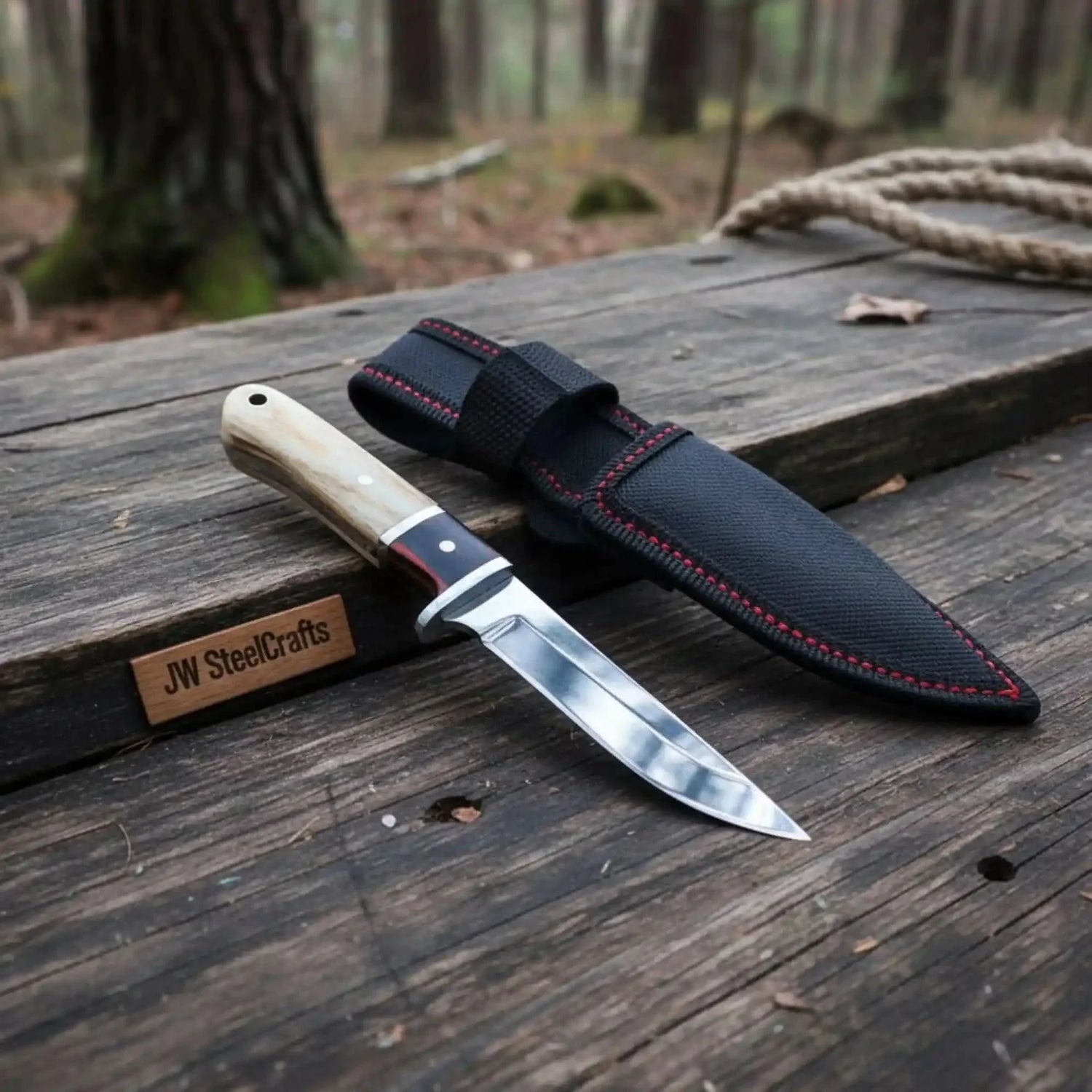 Clip Point Hunting Knife Stainless Steel Blade Bone Handle Fixed Blade with Sheath
