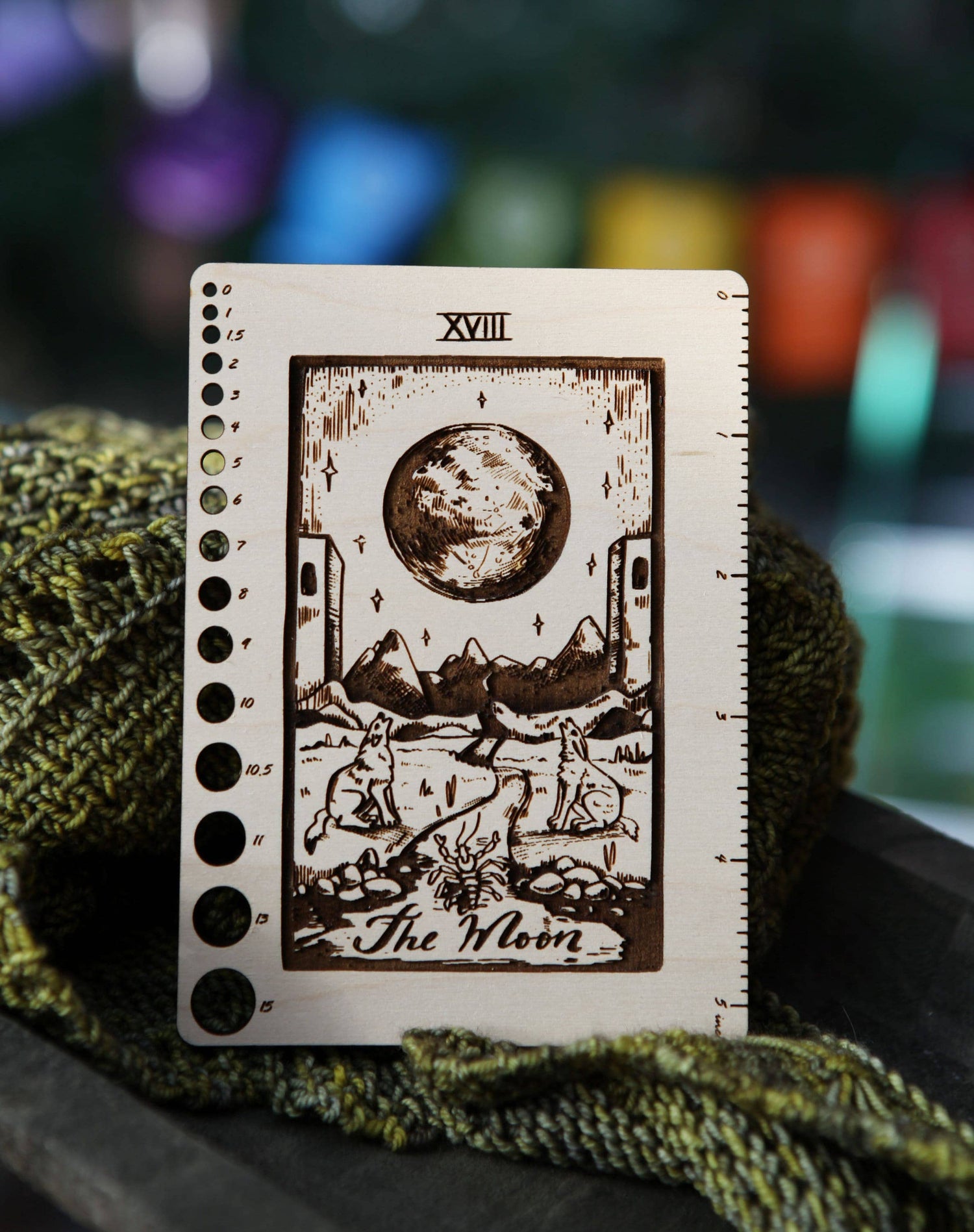 Maple Wood Moon Tarot Card Knitting Needle Gauge & 5