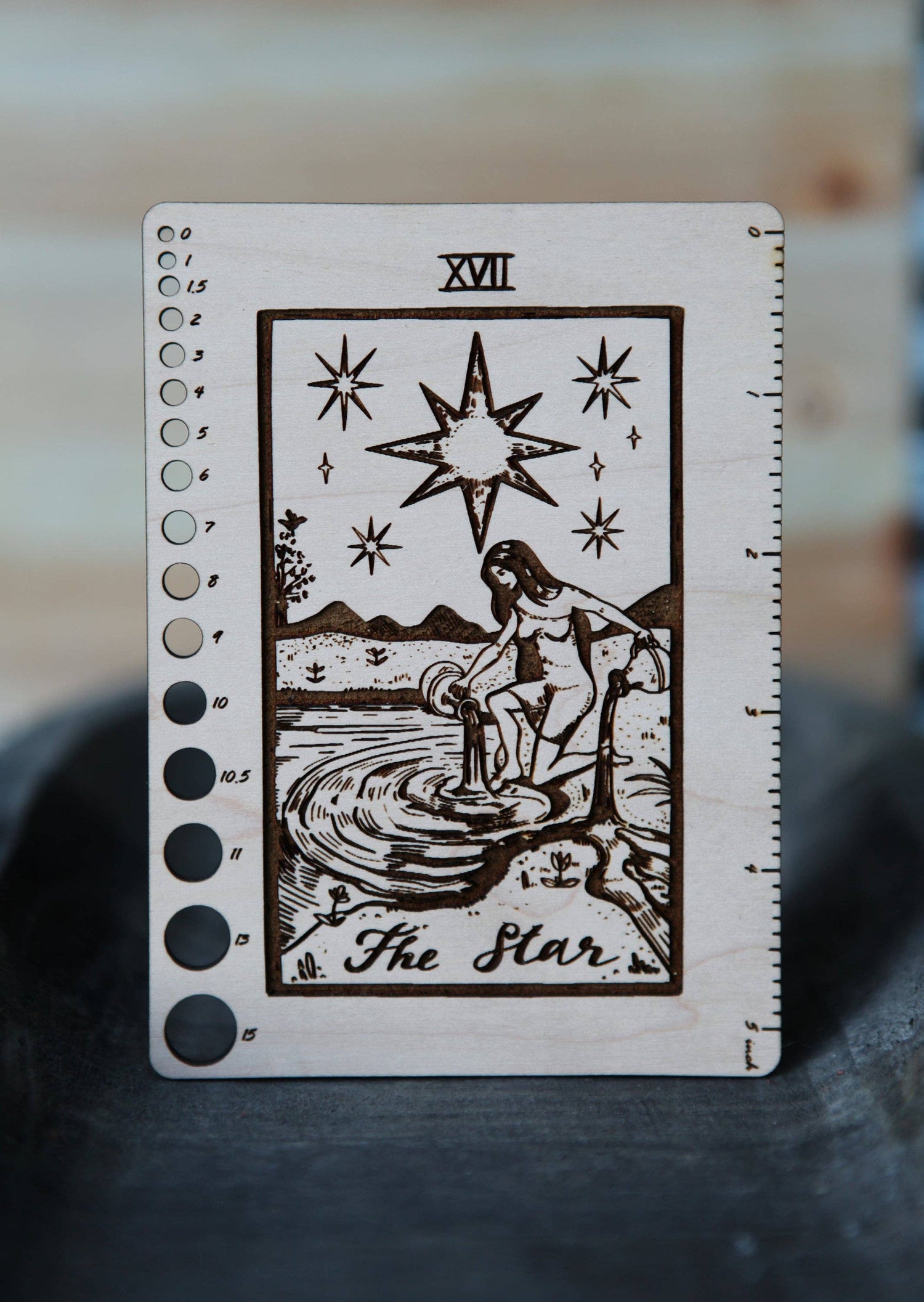 Maple Wood Moon Tarot Card Knitting Needle Gauge & 5