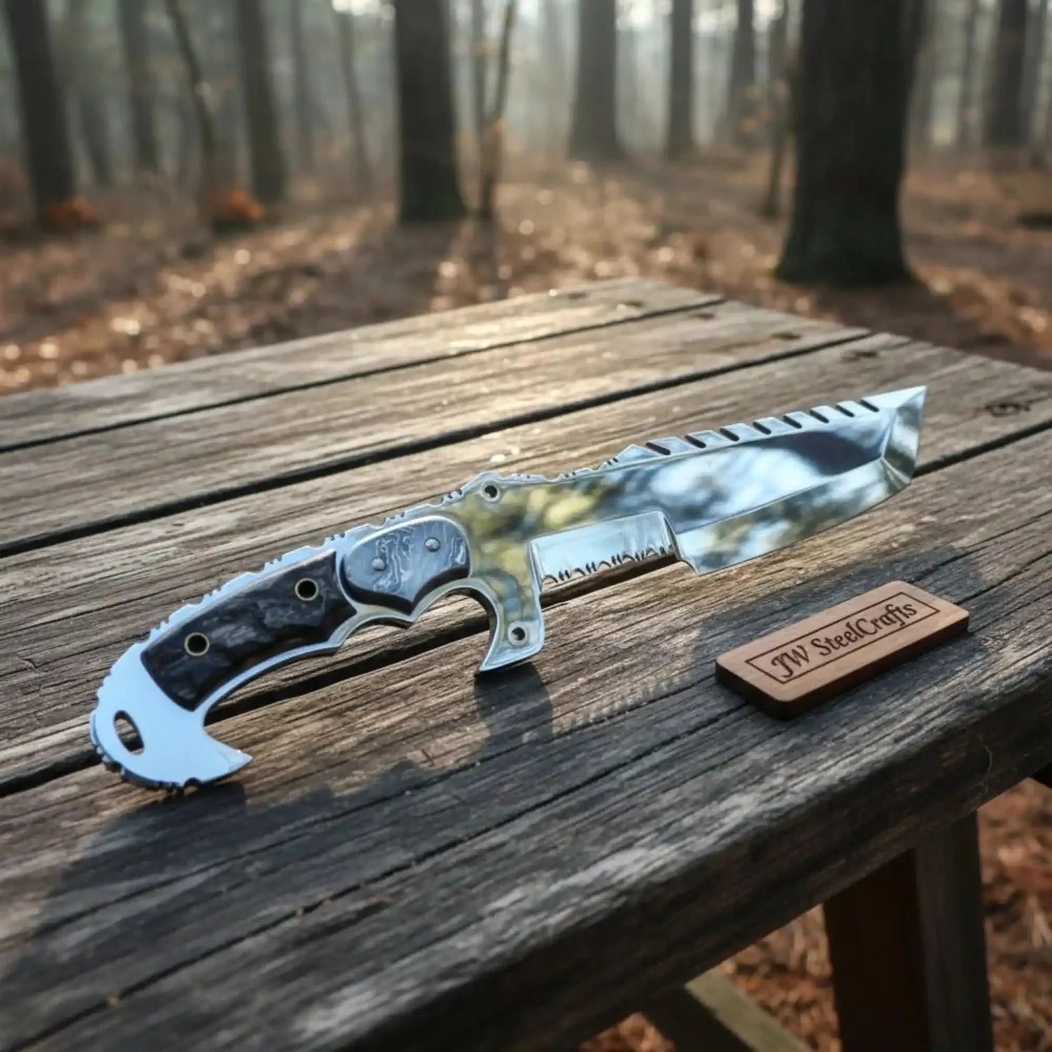 Tracker Knife Custom Handmade J2 Steel Handle Sheep Horn & Damascus Bolster 13