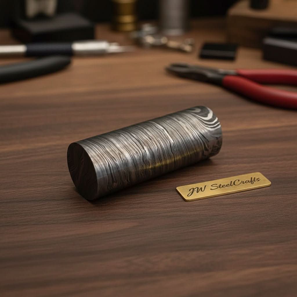 Twisted Damascus Round Bar Stock - Raw Billet for Rings, Knives