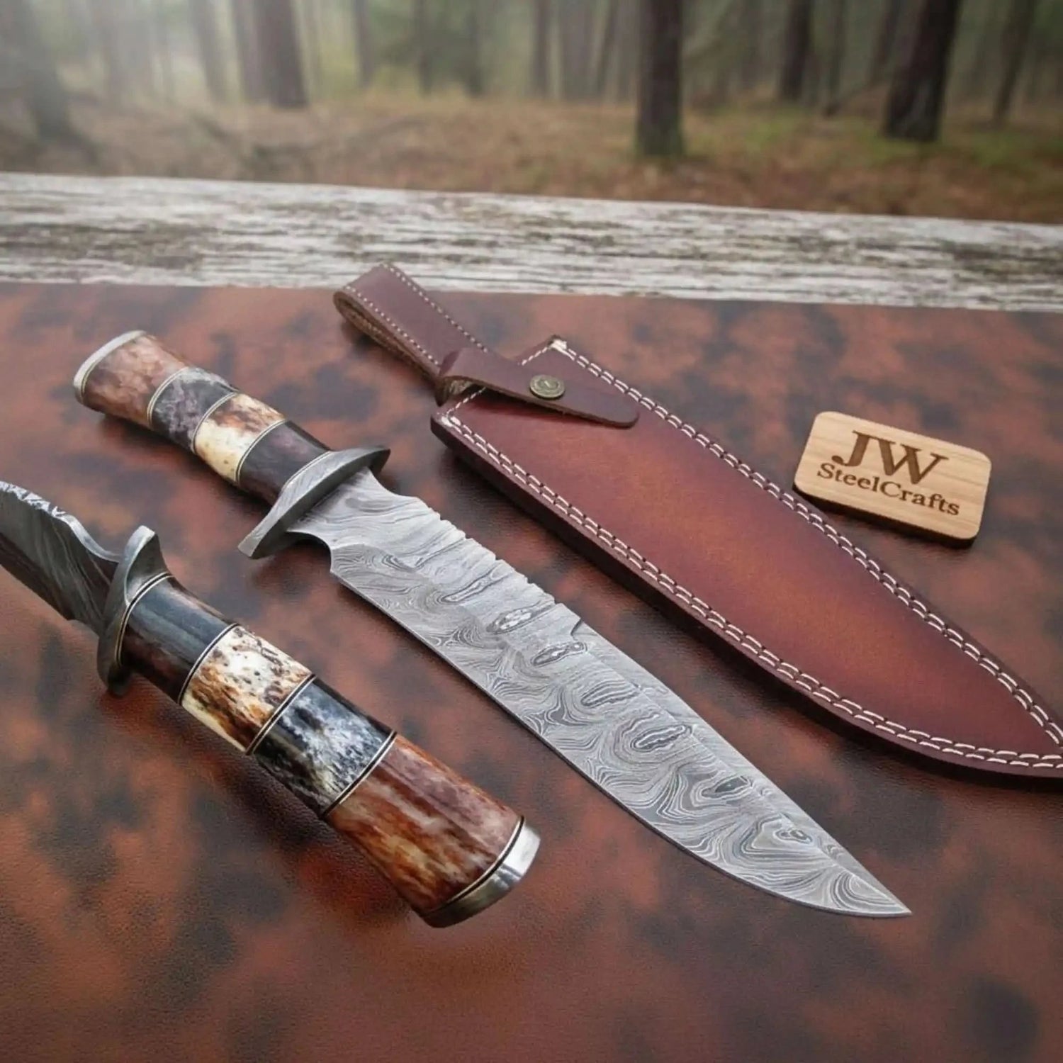 Handcrafted Frontier Clip Point Bowie Knife in Forged Damascus Steel
