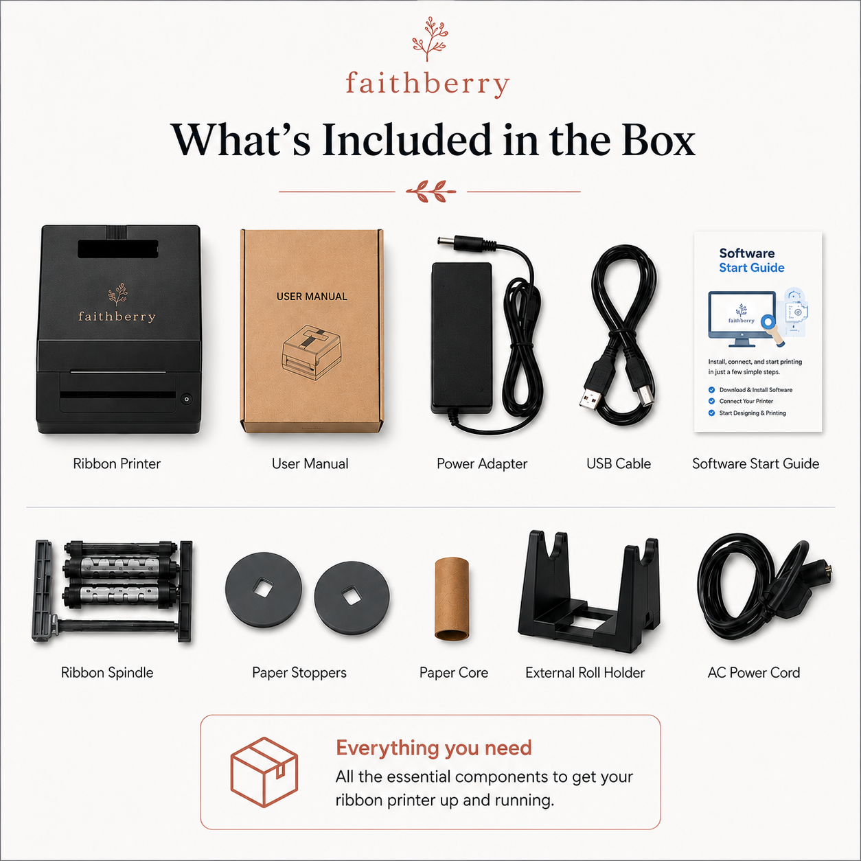Faithberry Ribbon & Label Printer Starter Kit | 300 DPI | Mac & Windows Compatible
