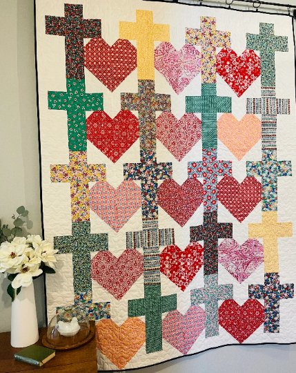 Yes He Loves Me Crosses and Hearts Quilt Pattern Paper Print Version