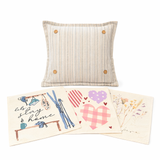 NEW! SQUARE BUNDLE SET: TICKING STRIPES PILLOW (comes with foam insert and these 3 panels in back pocket); throw pillow Winter : SKI BENCH, HEARTS, PRESSED FLOWERS