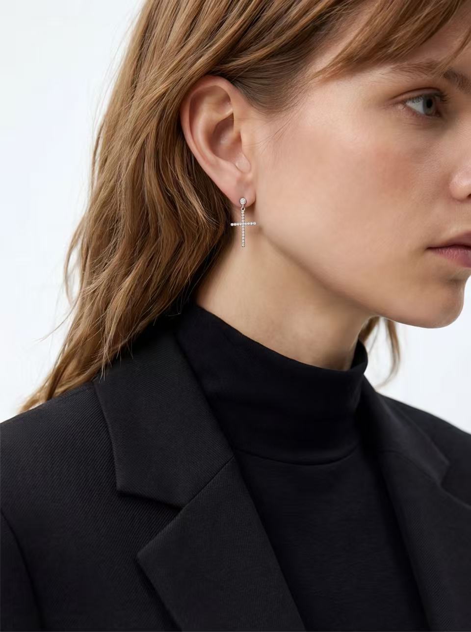 Cross Line Drop Earrings