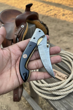 Darkridge Talon Folder Knife 8" Handmade Damascus Steel Hawkbill Blade by JW SteelCrafts, product image 4