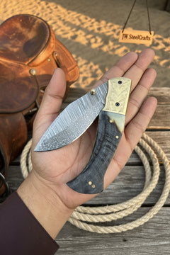 Stagline Damascus Folder 7" Handmade Horn Handle Damascus Bolster by JW SteelCrafts, product image 14