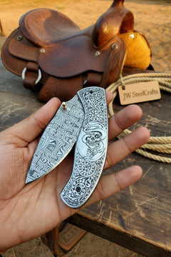 Obsidian Mosaic Folder Knife 8" Handmade Damascus Liner Lock by JW SteelCrafts