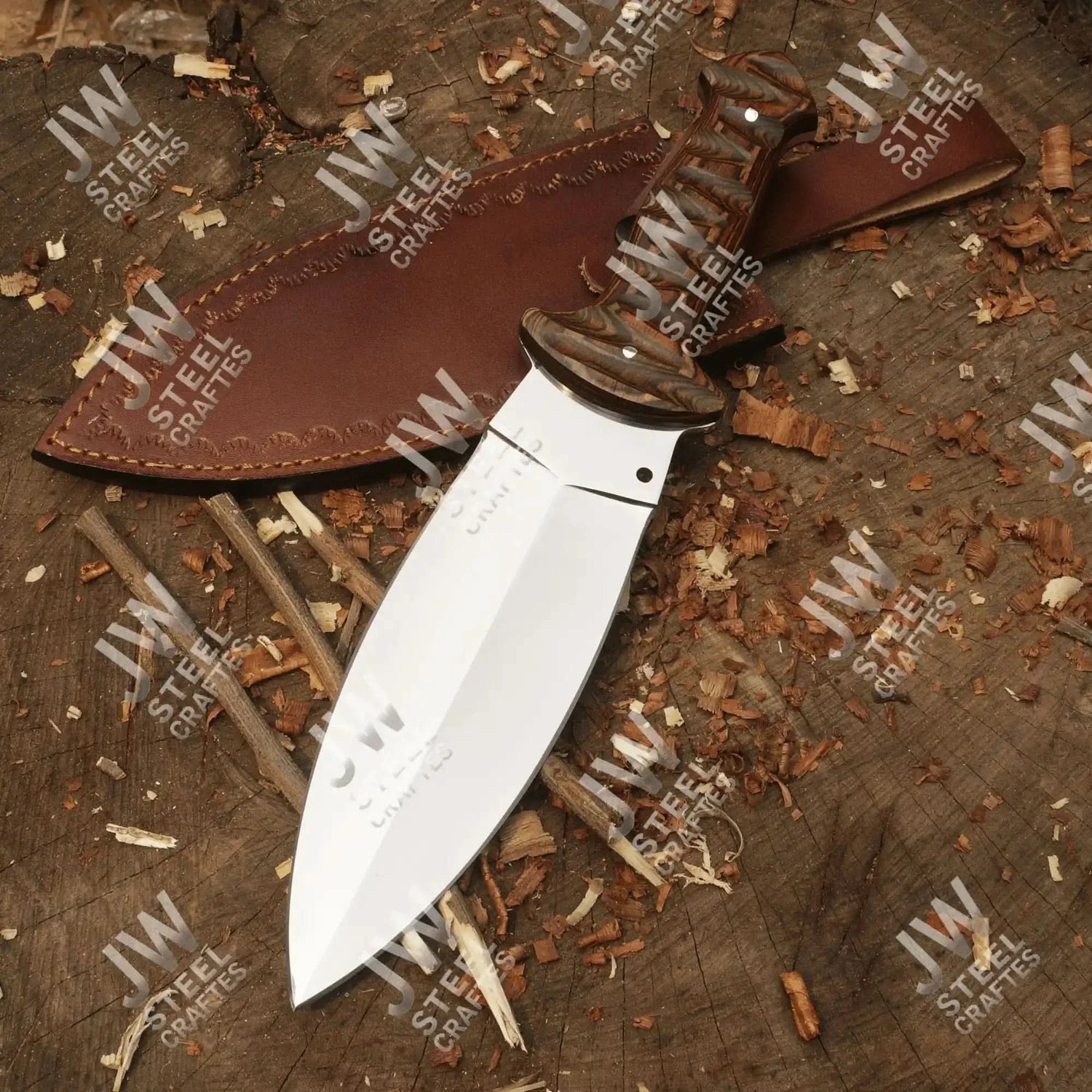 Handcrafted J2 Stainless Steel Boot Knife | Pakka Wood Handle | Leather Sheath | 13.5