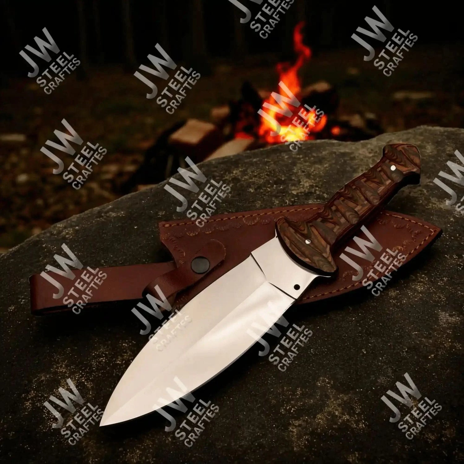 Handcrafted J2 Stainless Steel Boot Knife | Pakka Wood Handle | Leather Sheath | 13.5