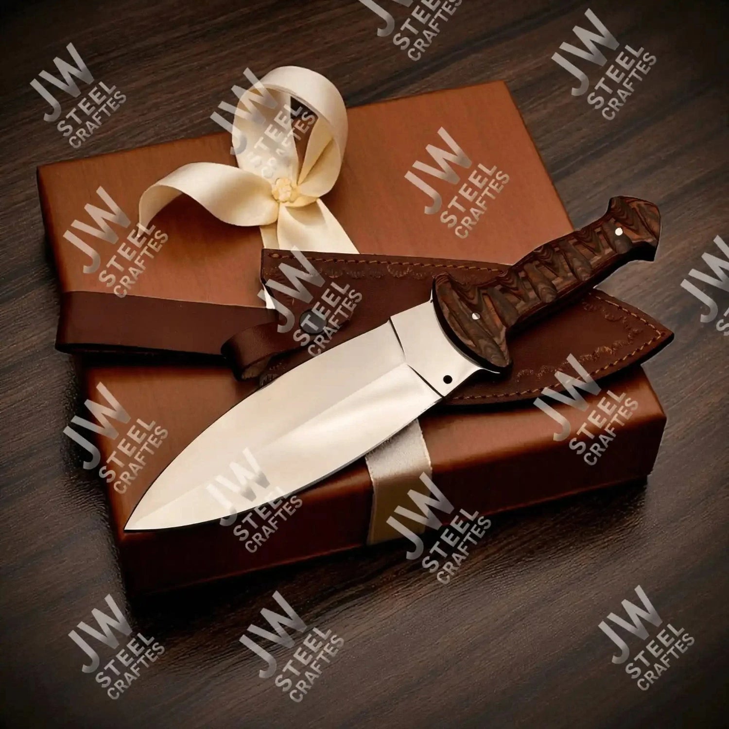 Handcrafted J2 Stainless Steel Boot Knife | Pakka Wood Handle | Leather Sheath | 13.5