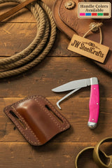 Pink Folding Stockman Knife 7" Handmade Pink Resin Nickel Bolster by JW SteelCrafts