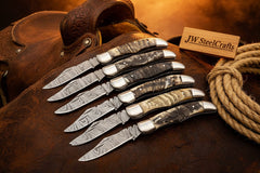 Trailfold Stag Pocket Knife Set 8" Handmade Set of 5 Folding Knives by JW SteelCrafts, product image 3