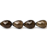 10x8-12x7mm Smoky Quartz straight drilled faceted teardrop 8 inch 18 pieces
