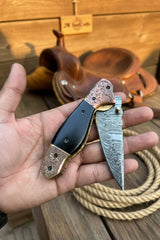 Duskhorn Damascus Folder 7.5" Handmade Micarta Handle Horn Bolster by JW SteelCrafts