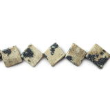 11mm Dalmatian Jasper Corner Drilled Square Beads, 14 inch