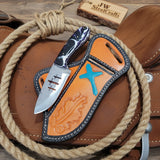 Marble Cross Ranch Knife 7" Handmade Cross Engraved Marbled Resin Handle by JW SteelCrafts