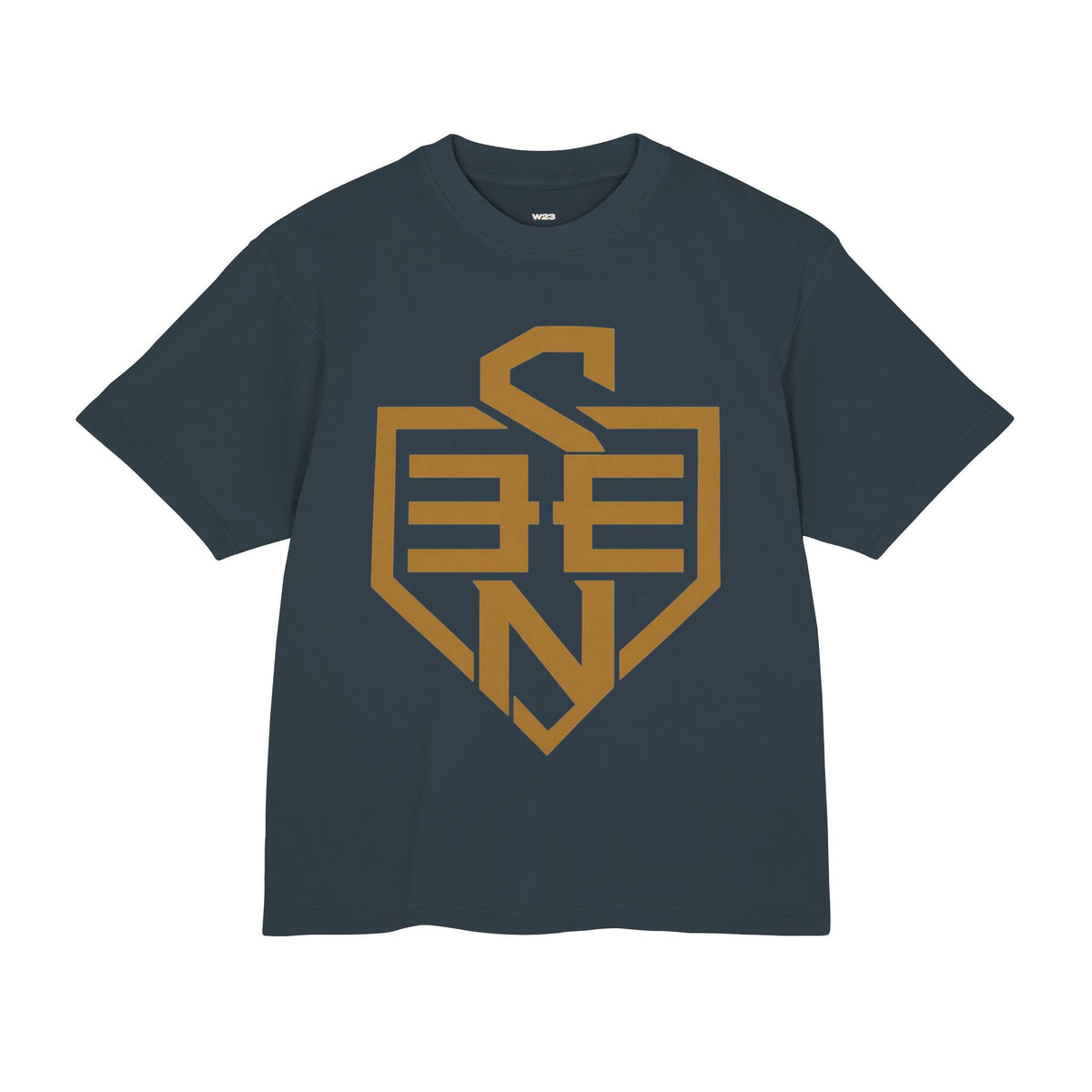 SEEN Shield Logo Tee — Gold Emblem Graphic T-Shirt