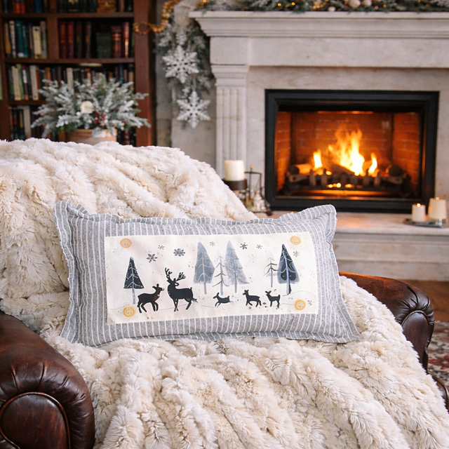 PANEL ONLY: 
RECTANGLE Seasonal Panel: Winter January Decor Peace Forest Timberland Woodland Backwoods Grove Buck Thicket Tree Silent Night Wandering Wonderland DEER
