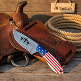 Old Glory Skinner Knife 8.5" Handmade Damascus American Flag Handle by JW SteelCrafts