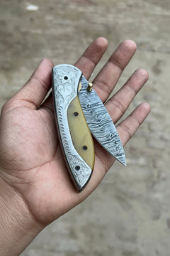 Boneridge Damascus Folder 7" Premium Bone Handle with Damascus Bolster by JW SteelCrafts, product image 4