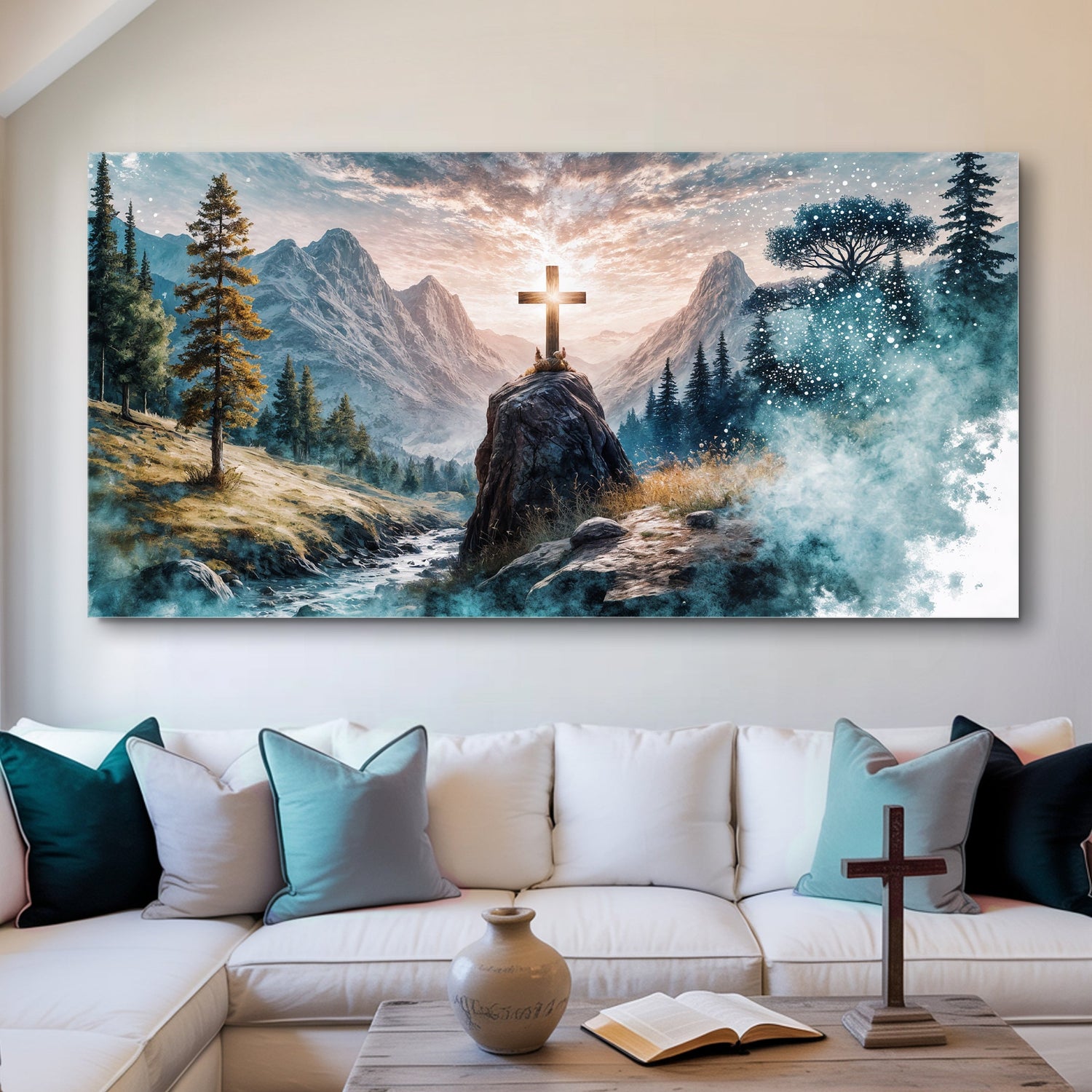 Cross on the Hill – Christian Canvas Wall Art Faith Decor