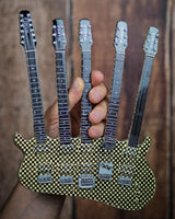 RICK NIELSEN™ Five-Neck Checkered Mini Guitar Replica Collectible - Officially Licensed