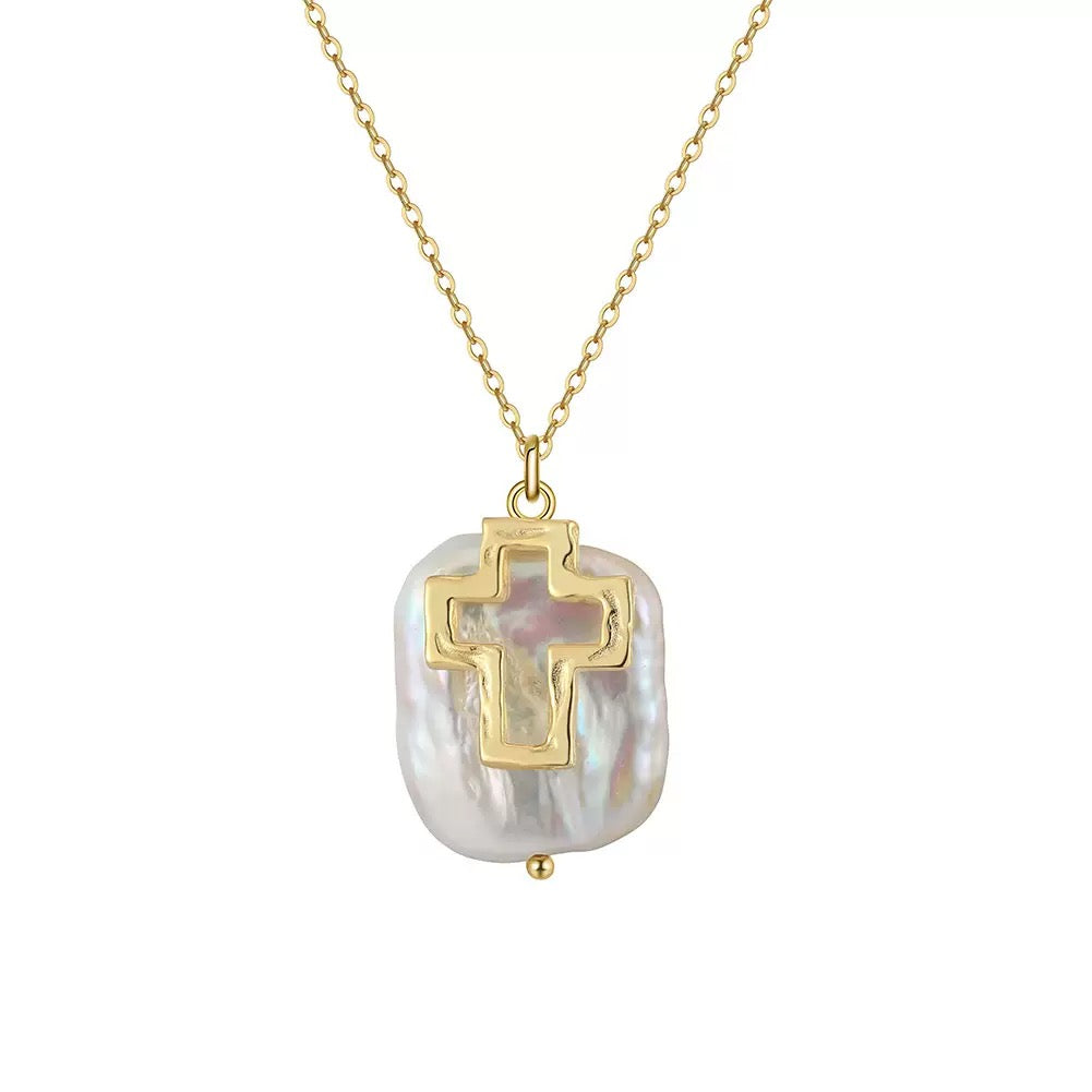 Cross Baroque Pearl Necklace