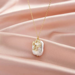 Cross Baroque Pearl Necklace by Starlight Jewelry, product image 3