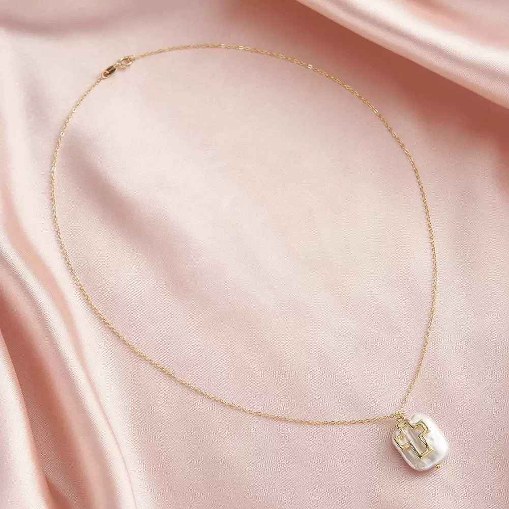 Cross Baroque Pearl Necklace by Starlight Jewelry, product image 4